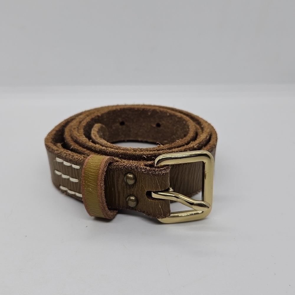 J. Crew brown leather belt with gold tone buckle large - Picture 1 of 7